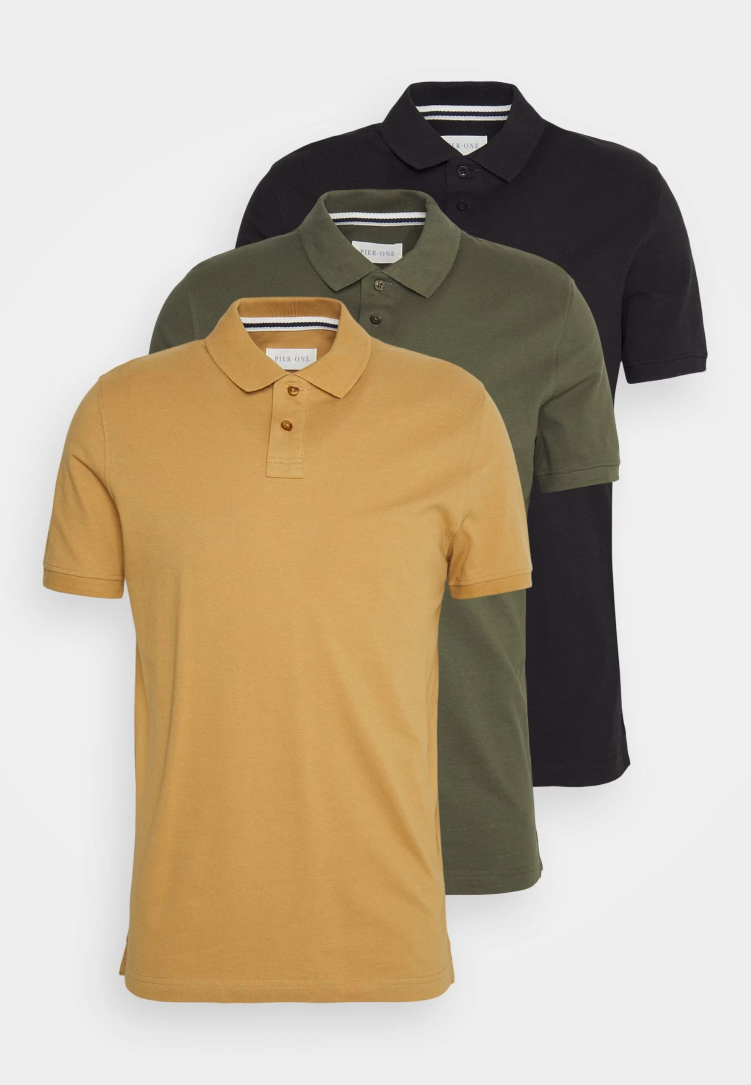 Pier One 3 Pack - Poloshirt - Camel/Khaki/Black 3 Pier One 3 Pack - Poloshirt - Camel/Khaki/Black